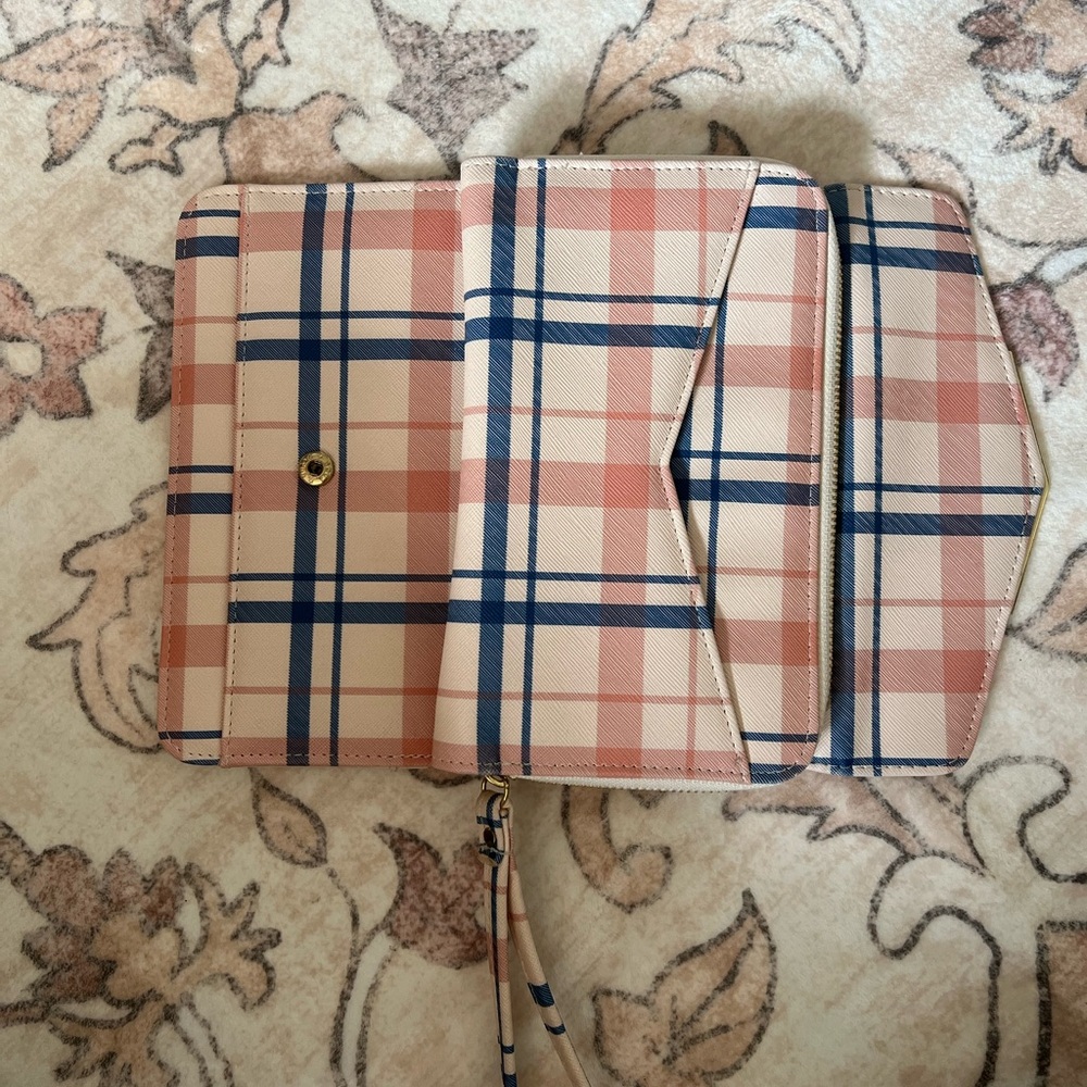 Plaid Wristlet Wallet in Pink and Blue - Picture 4 of 5